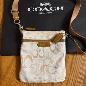 Coach Tan and Cream Signature Crossbody Bag